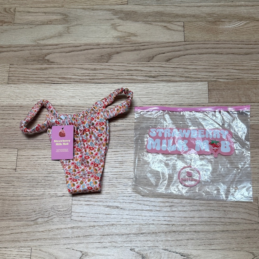 Strawberry Milk Mob Floral Print Bikini Bottom